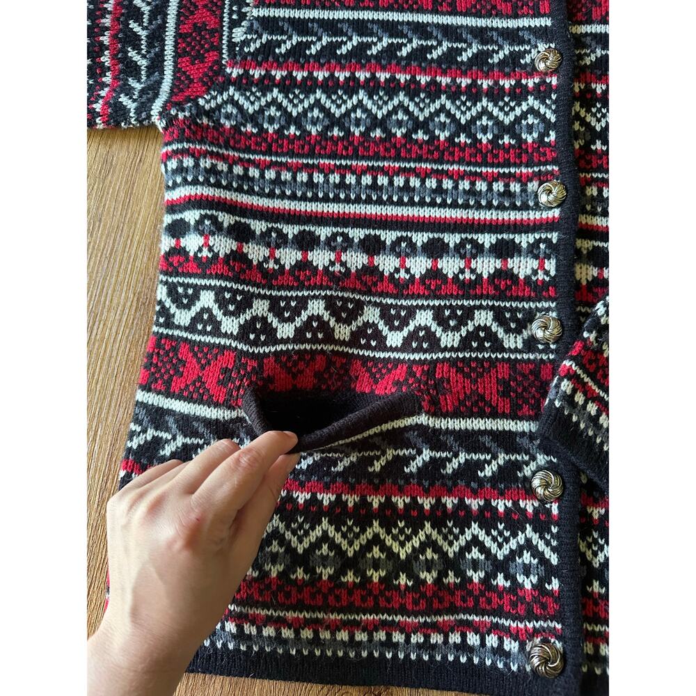 Hasting & Smith Vtg Red & White Patterned Chunky Cardigan Sweater Size S - Picture 5 of 7